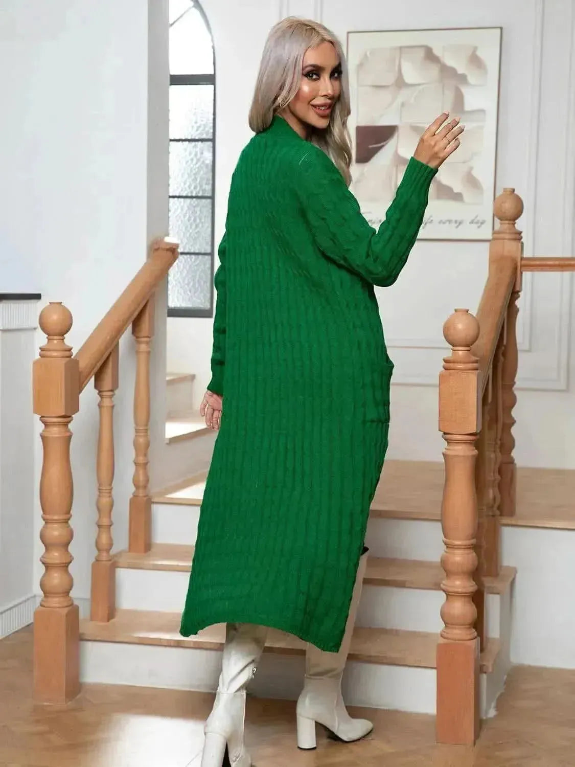 Cable-Knit Open Front Cardigan with Pockets - Bad Moms Club