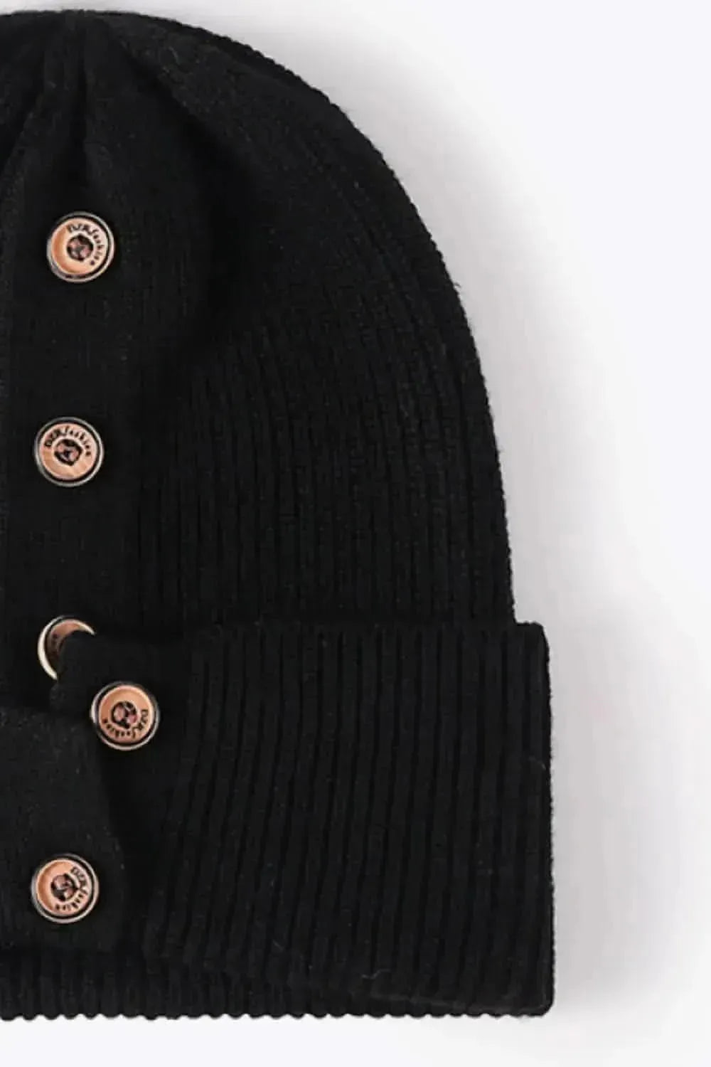 Button Detail Rib-Knit Cuff Beanie - Bad Moms Club