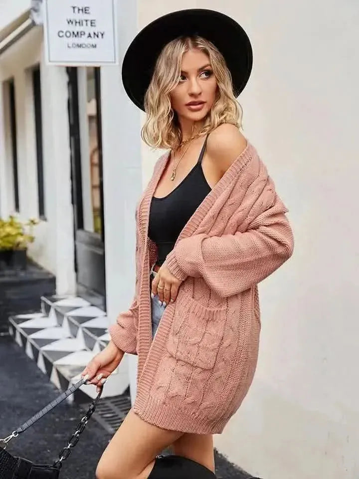 Cable-Knit Long Sleeve Cardigan - Bad Moms Club