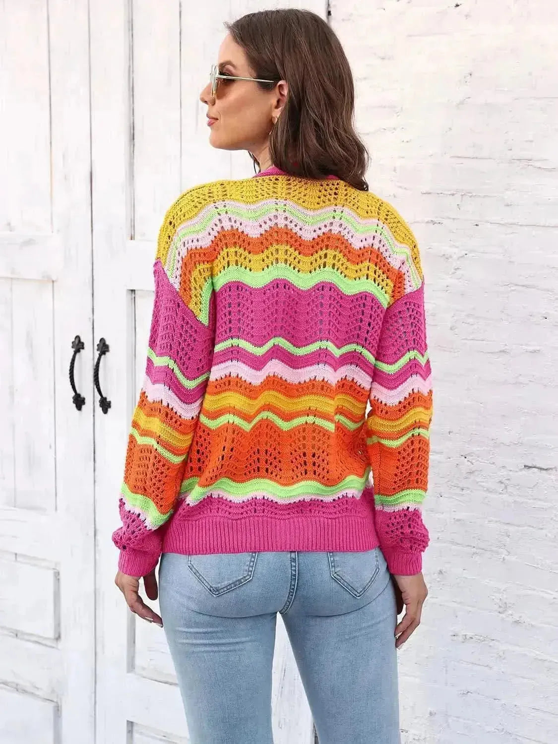 Open Front Openwork Cardigan - Bad Moms Club