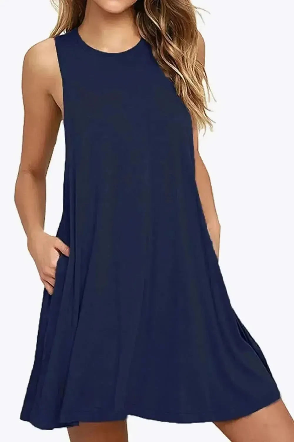 Full Size Round Neck Sleeveless Dress with Pockets - Bad Moms Club
