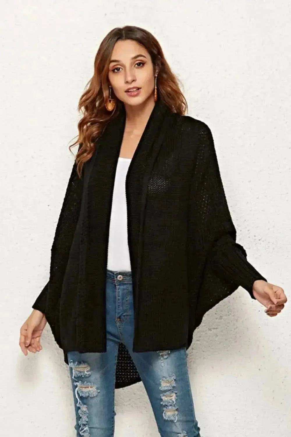 Open Front Dolman Sleeve Longline Cardigan - Bad Moms Club