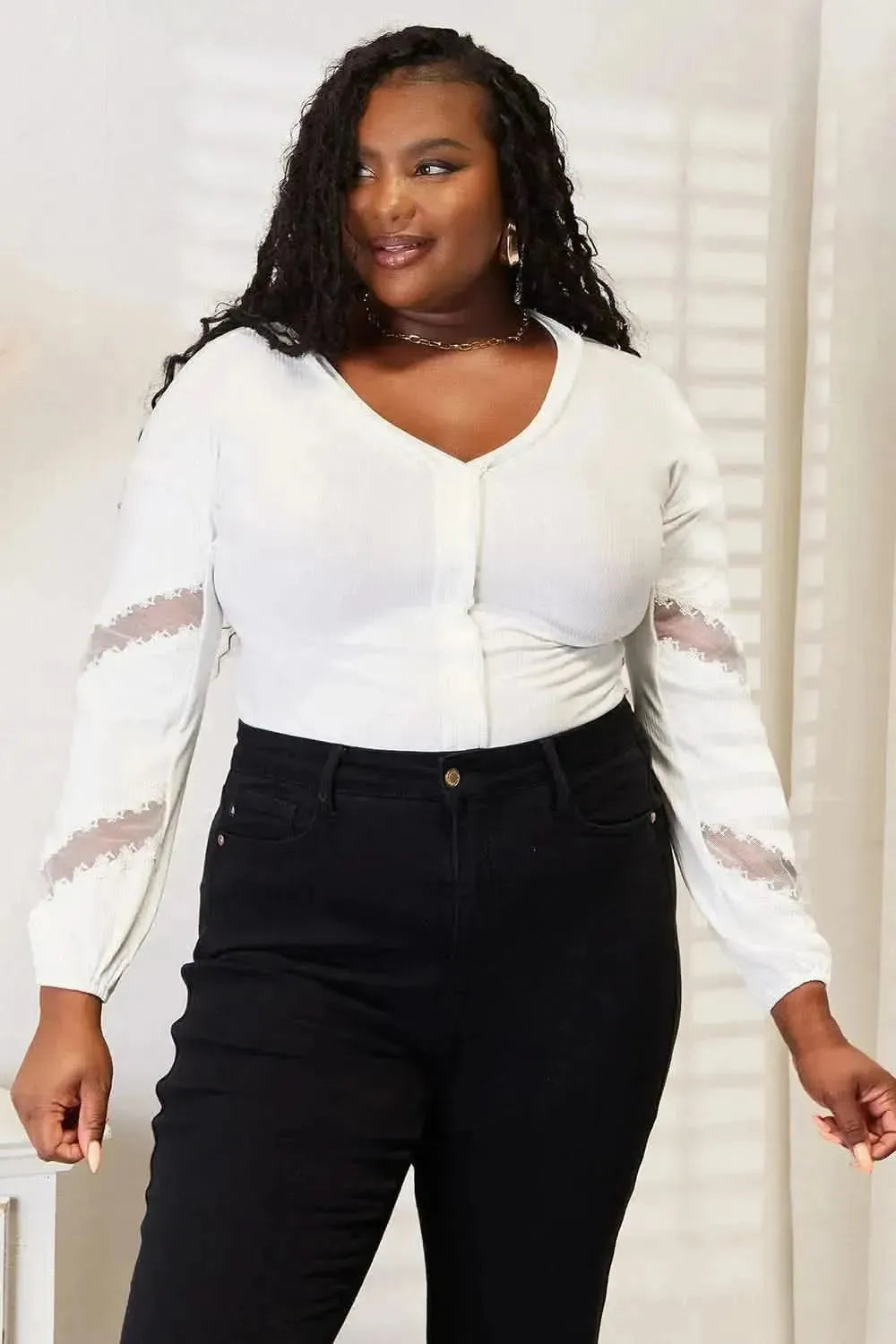 Double Take V-Neck Dropped Shoulder Blouse - Bad Moms Club