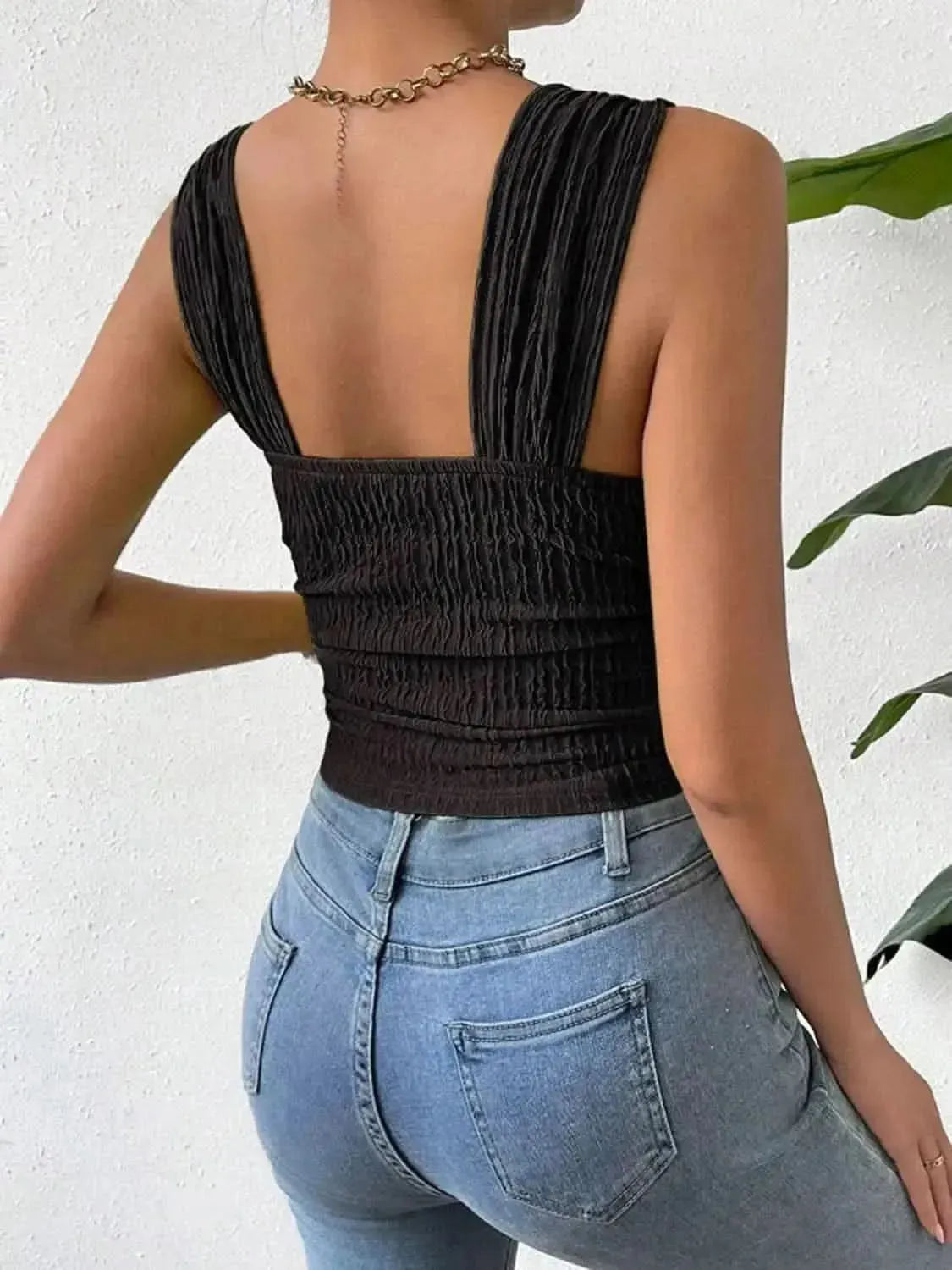 Textured Square Neck Wide Strap Tank - Bad Moms Club