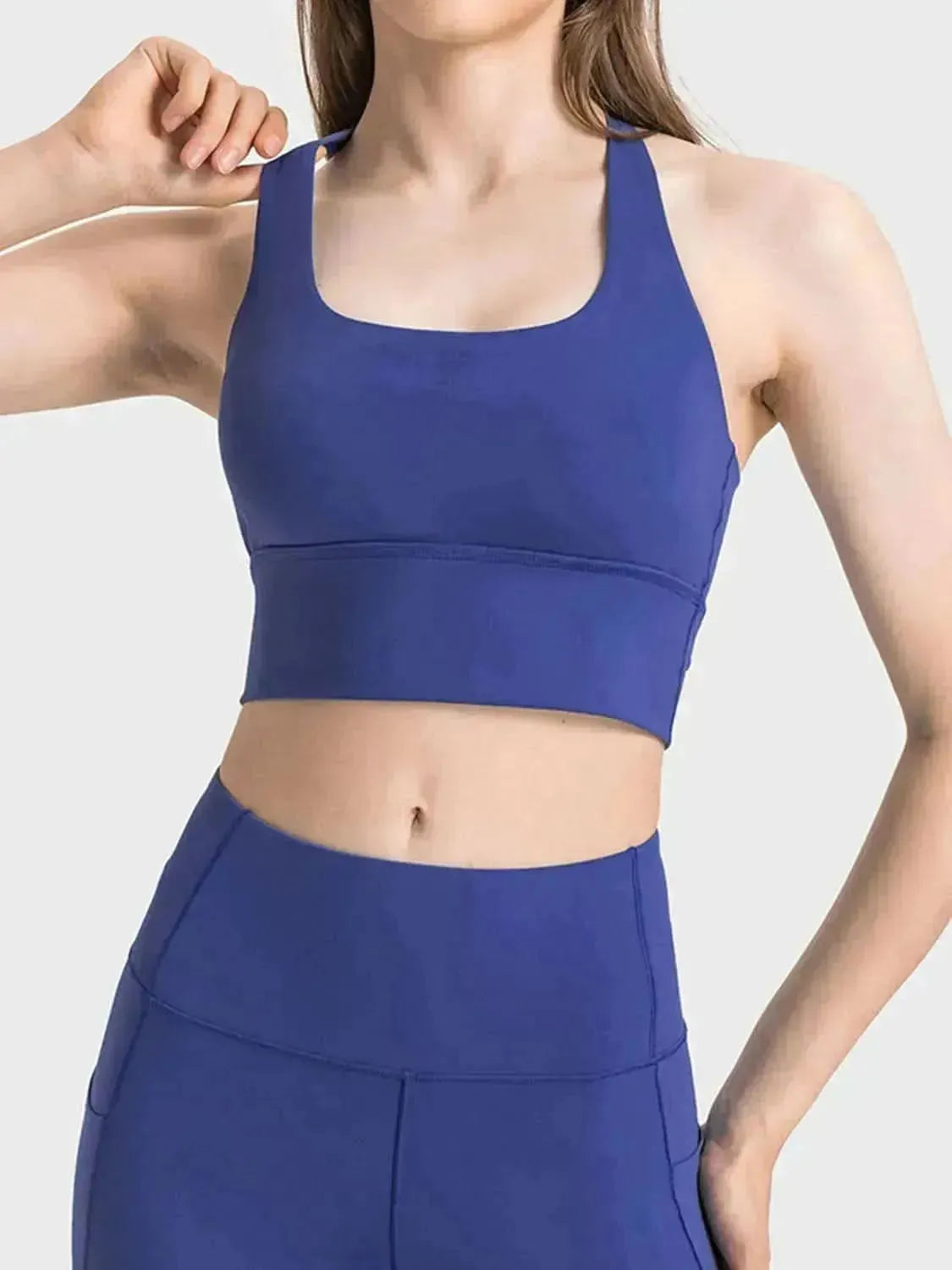 Scoop Neck Crisscross Straps Sports Bra - Bad Moms Club