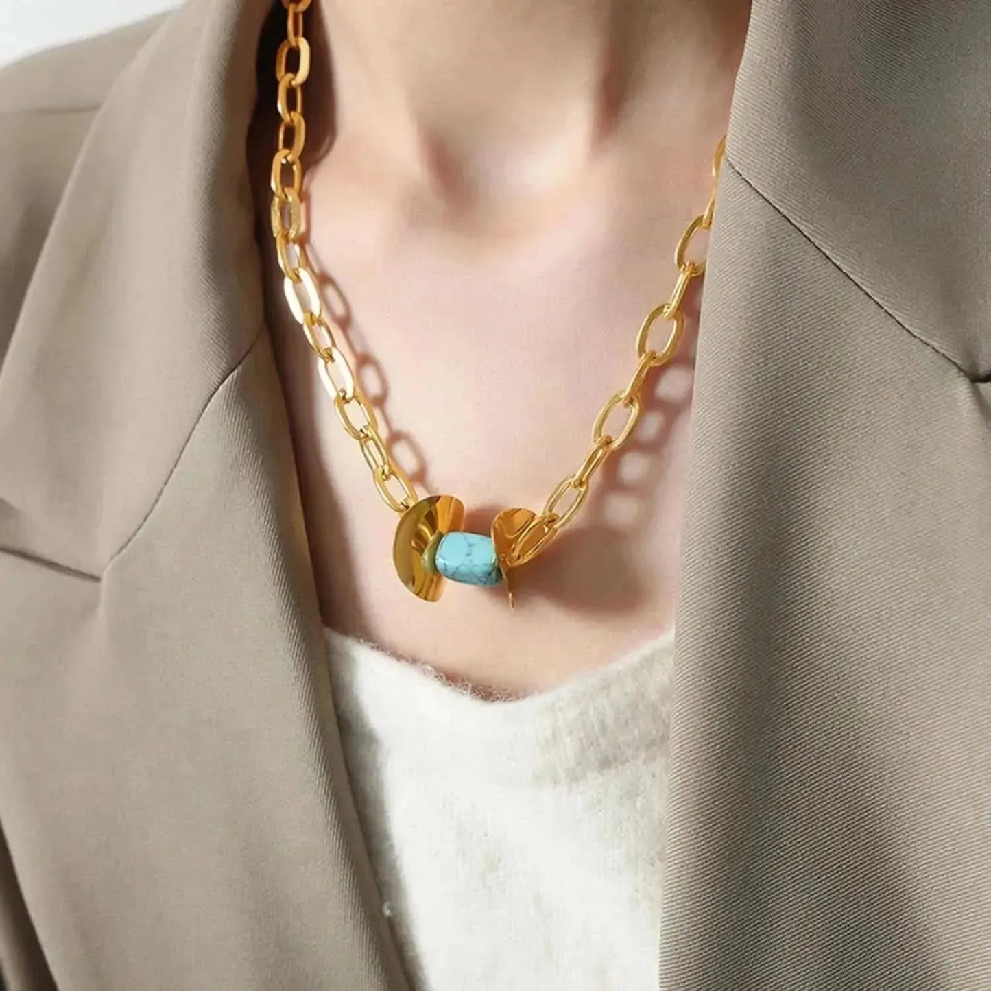 Natural Stone Pendant Titanium Steel Necklace - Bad Moms Club