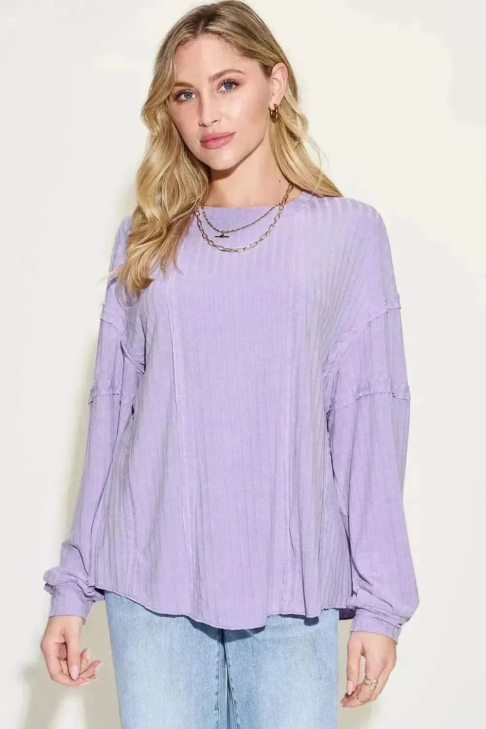 Basic Bae Full Size Ribbed Round Neck Long Sleeve T-Shirt - Bad Moms Club