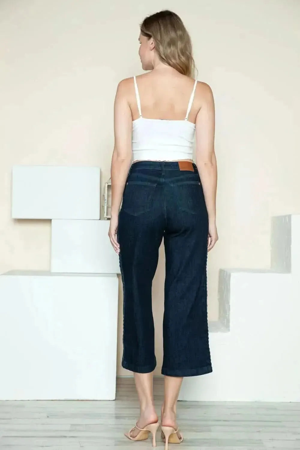 Judy Blue Full Size Side Seam Braid Detail Crop Wide Leg Jeans - Bad Moms Club