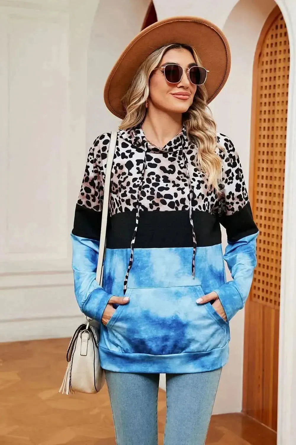 Leopard Drawstring Hoodie with Pocket - Bad Moms Club