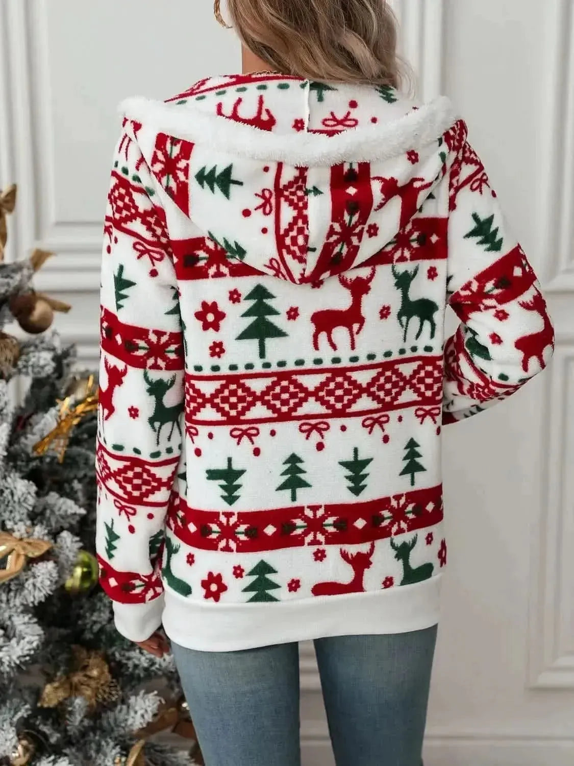 Drawstring Christmas Element Zip Up Hooded Jacket - Bad Moms Club