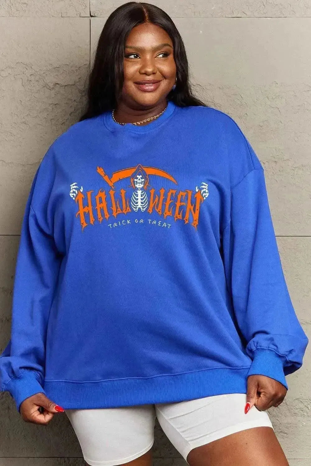Simply Love Full Size HALLOWEEN TRICK OR TREAT Graphic Sweatshirt - Bad Moms Club