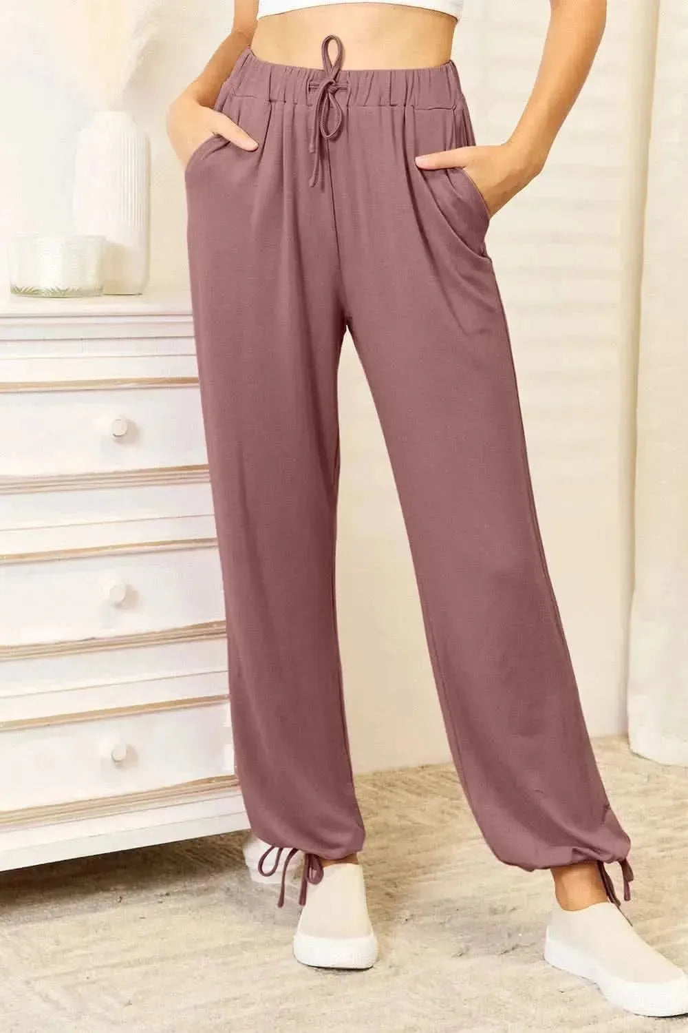 Basic Bae Full Size Soft Rayon Drawstring Waist Pants with Pockets - Bad Moms Club
