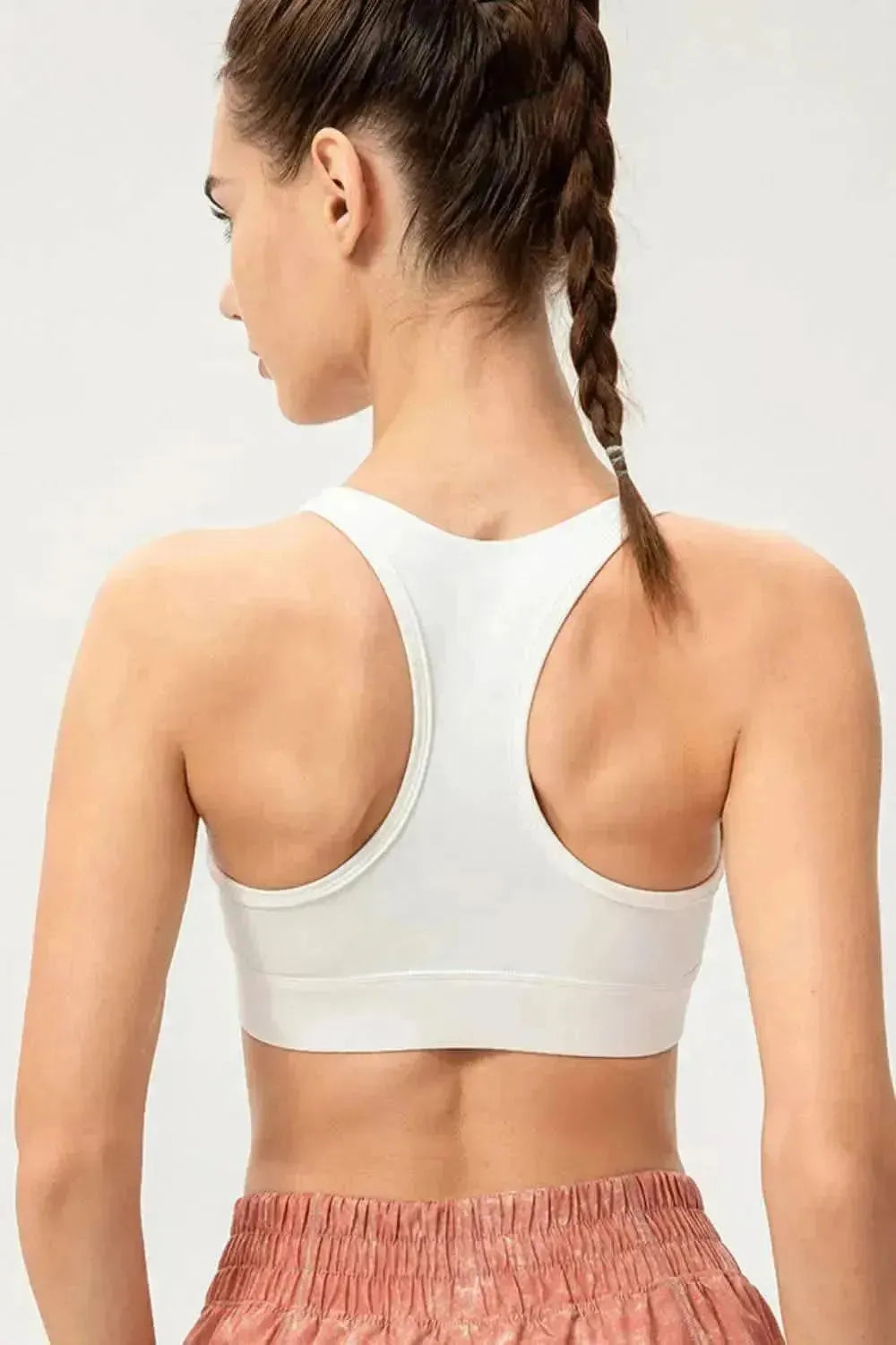 Zip-Up Round Neck Sports Bra - Bad Moms Club