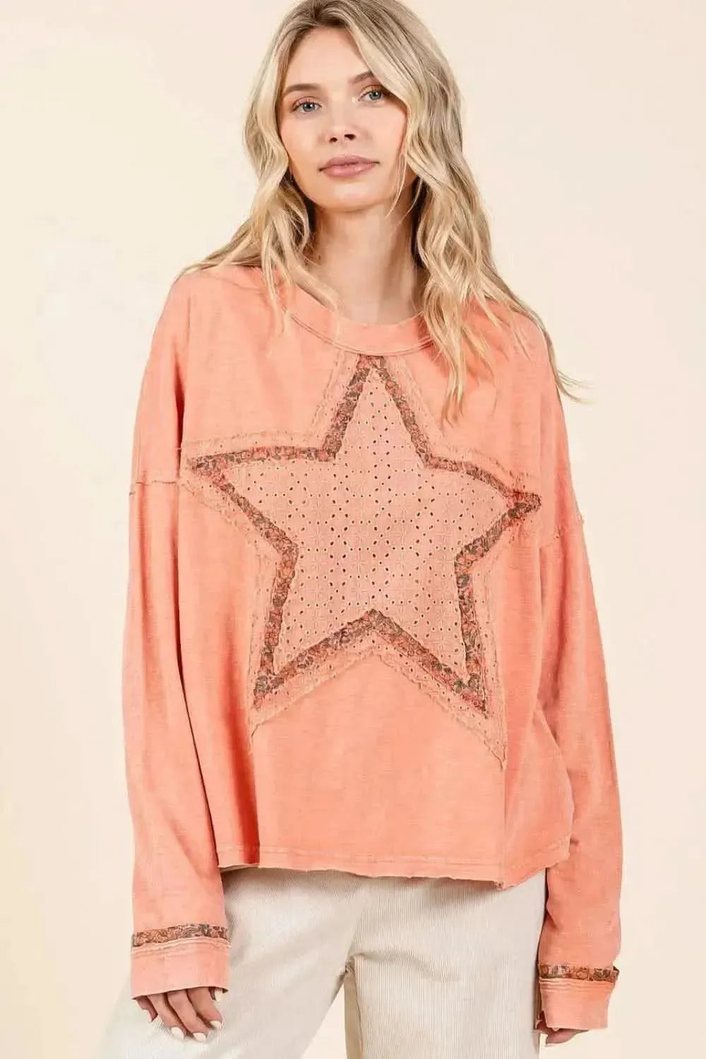 Mittoshop Mineral Wash Star Patch Long Sleeve T-Shirt - Bad Moms Club