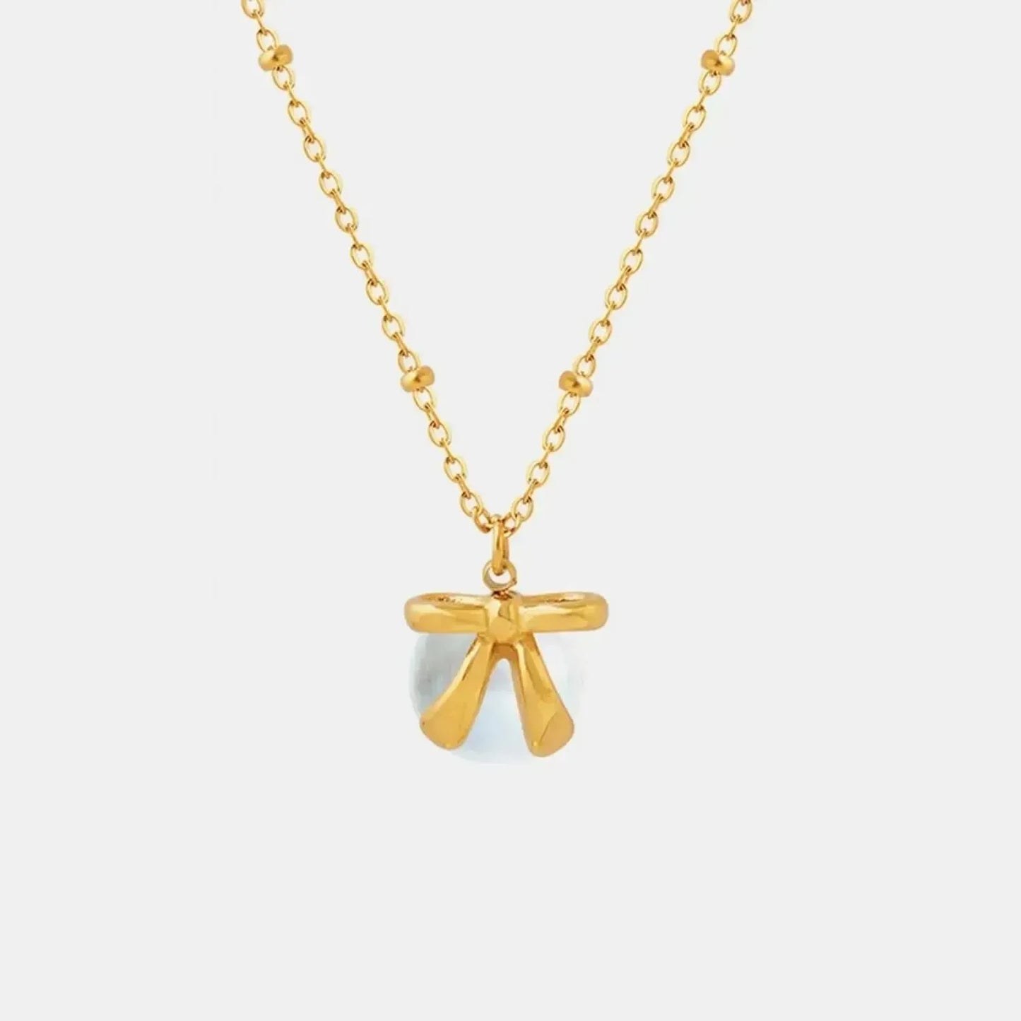 Titanium Steel Bow & Bead Pendant Necklace - Bad Moms Club