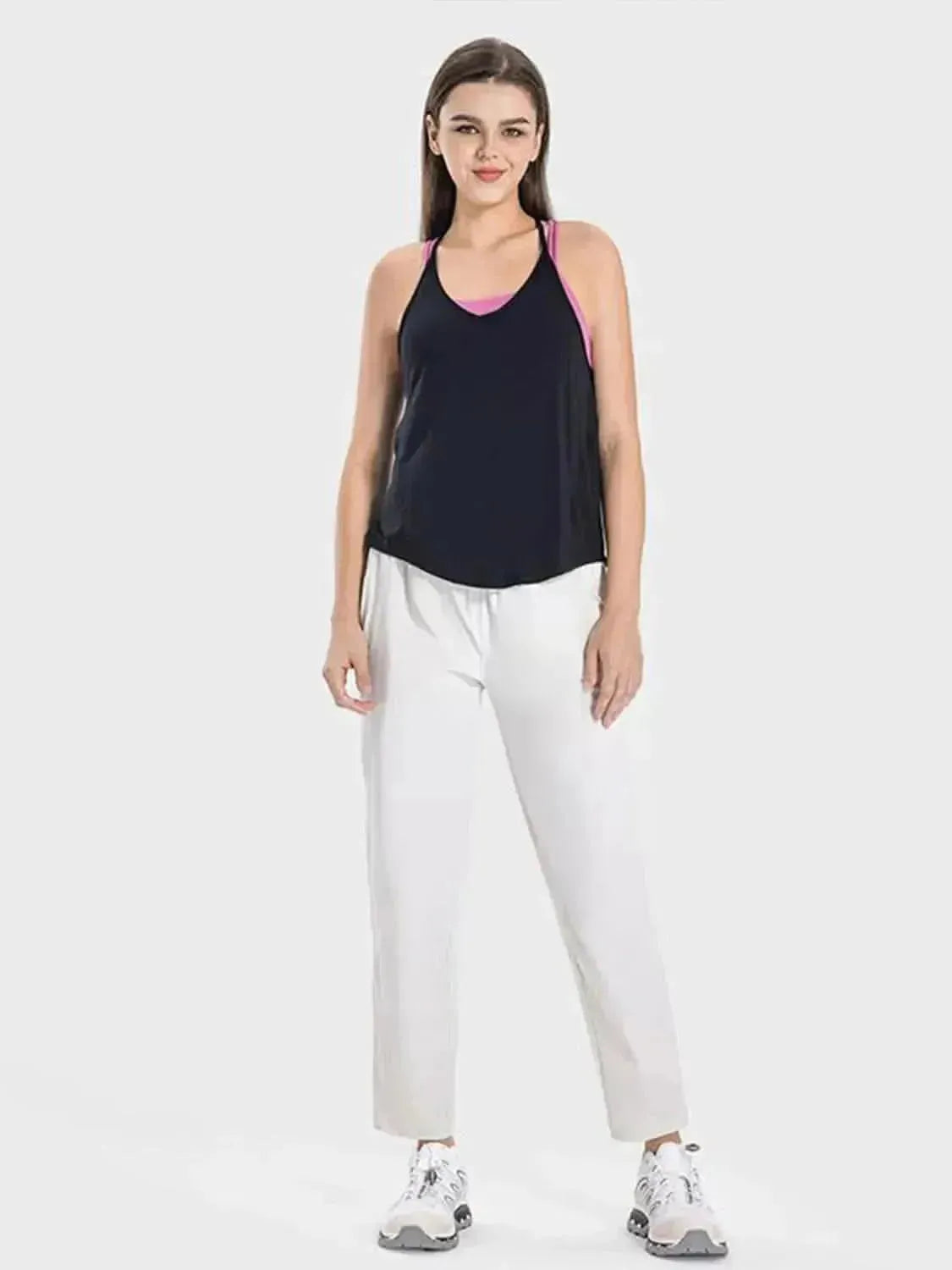 Slit Spaghetti Strap Scoop Neck Active Cami - Bad Moms Club