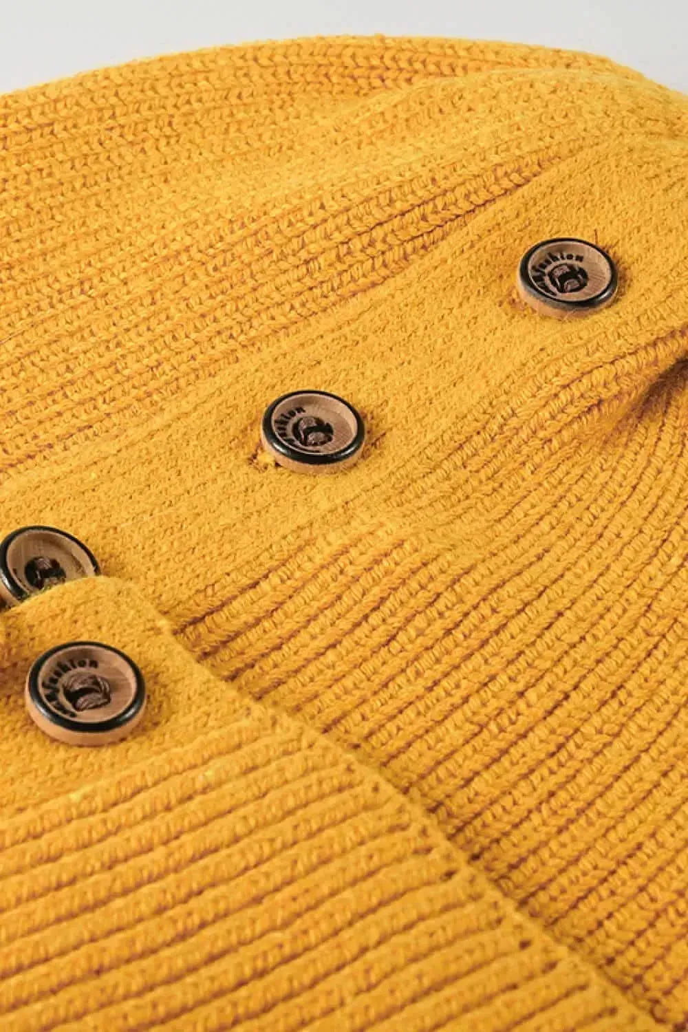 Button Detail Rib-Knit Cuff Beanie - Bad Moms Club