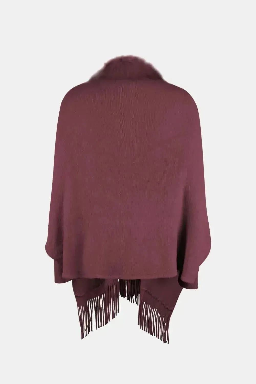 Fringe Open Front Long Sleeve Poncho - Bad Moms Club