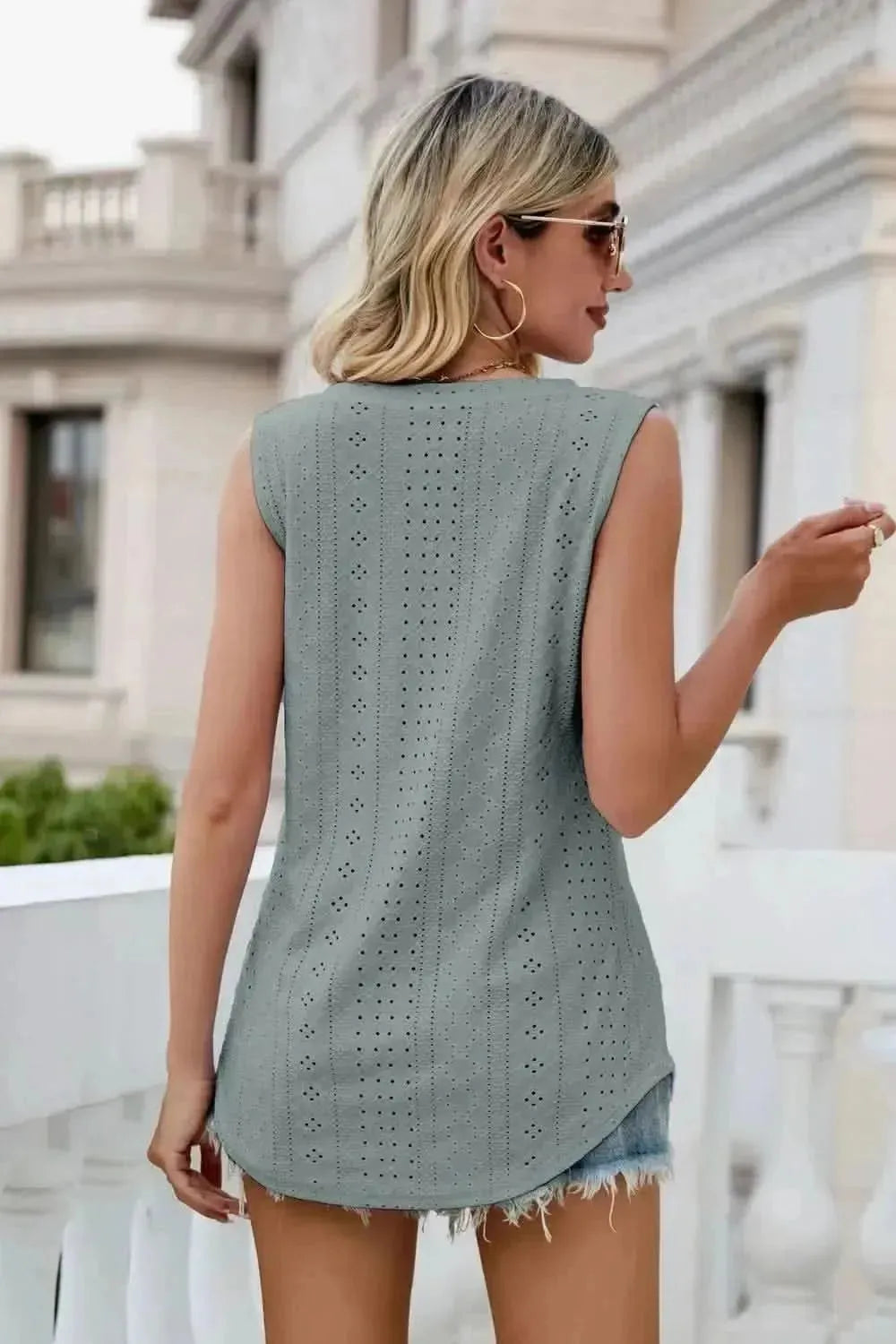 Eyelet V-Neck Tank - Bad Moms Club
