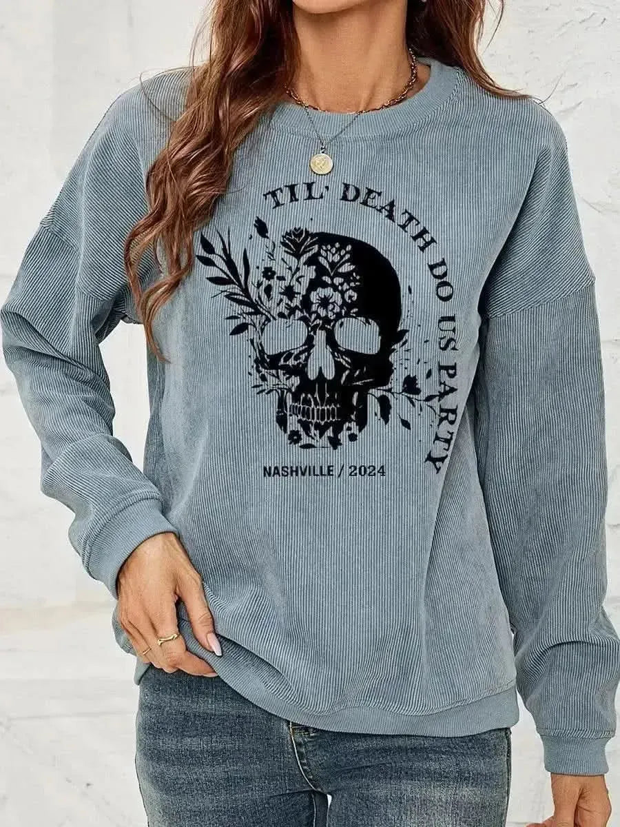 Skull Graphic Dropped Shoulder Sweatshirt - Bad Moms Club