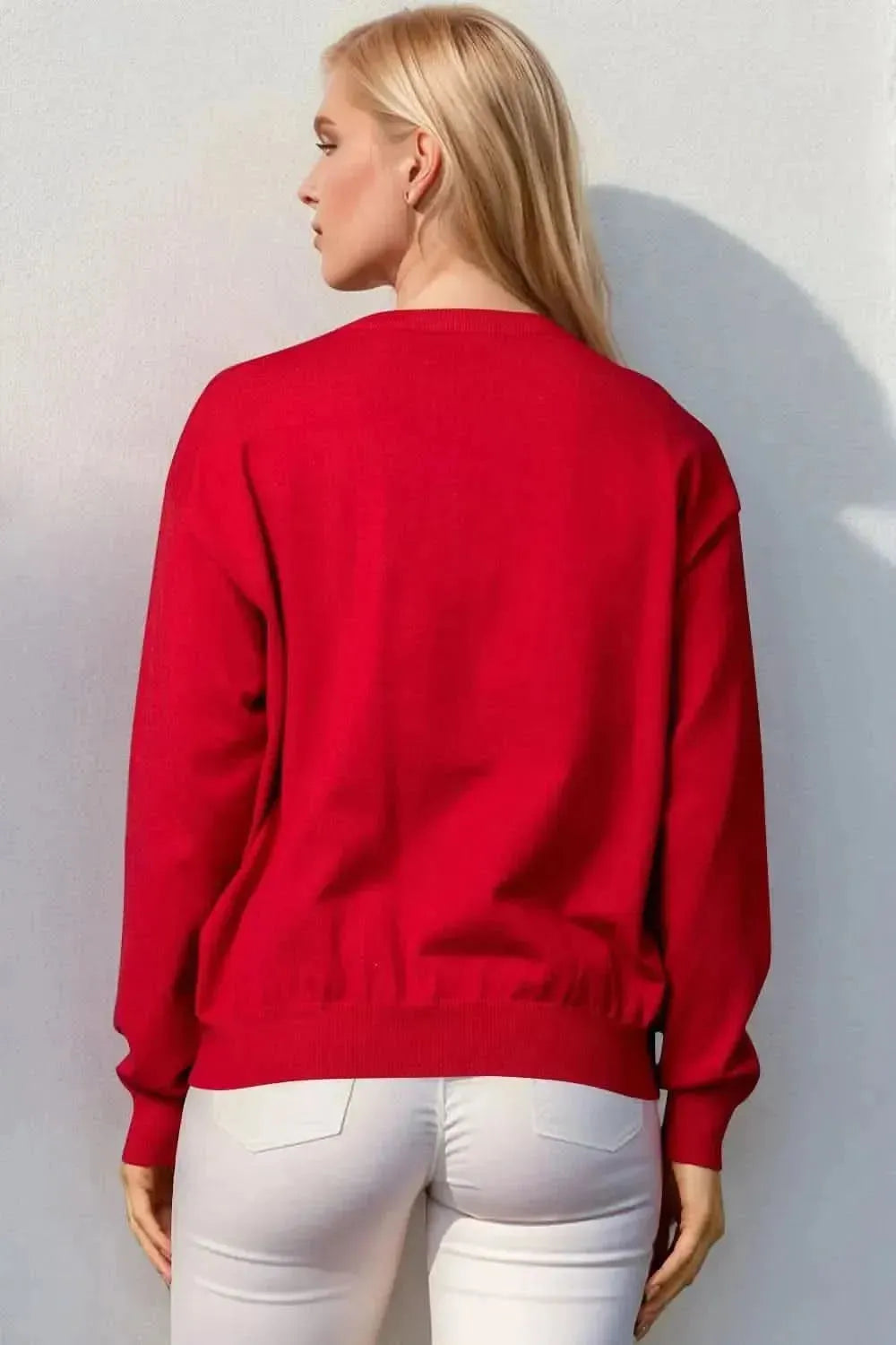 Double Take Full Size Nutcracker Sequin Long Sleeve Sweater - Bad Moms Club