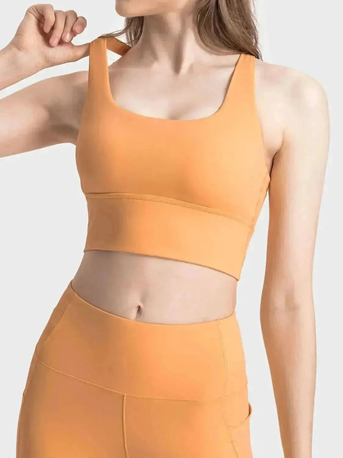 Scoop Neck Crisscross Straps Sports Bra - Bad Moms Club