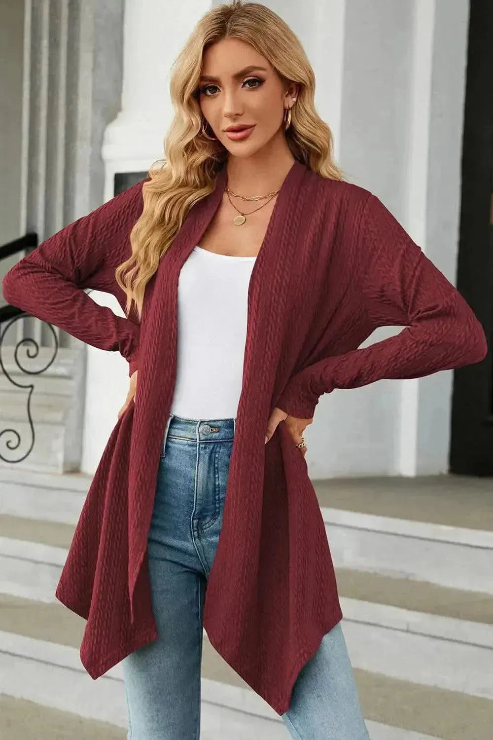 Open Front Long Sleeve Cardigan - Bad Moms Club