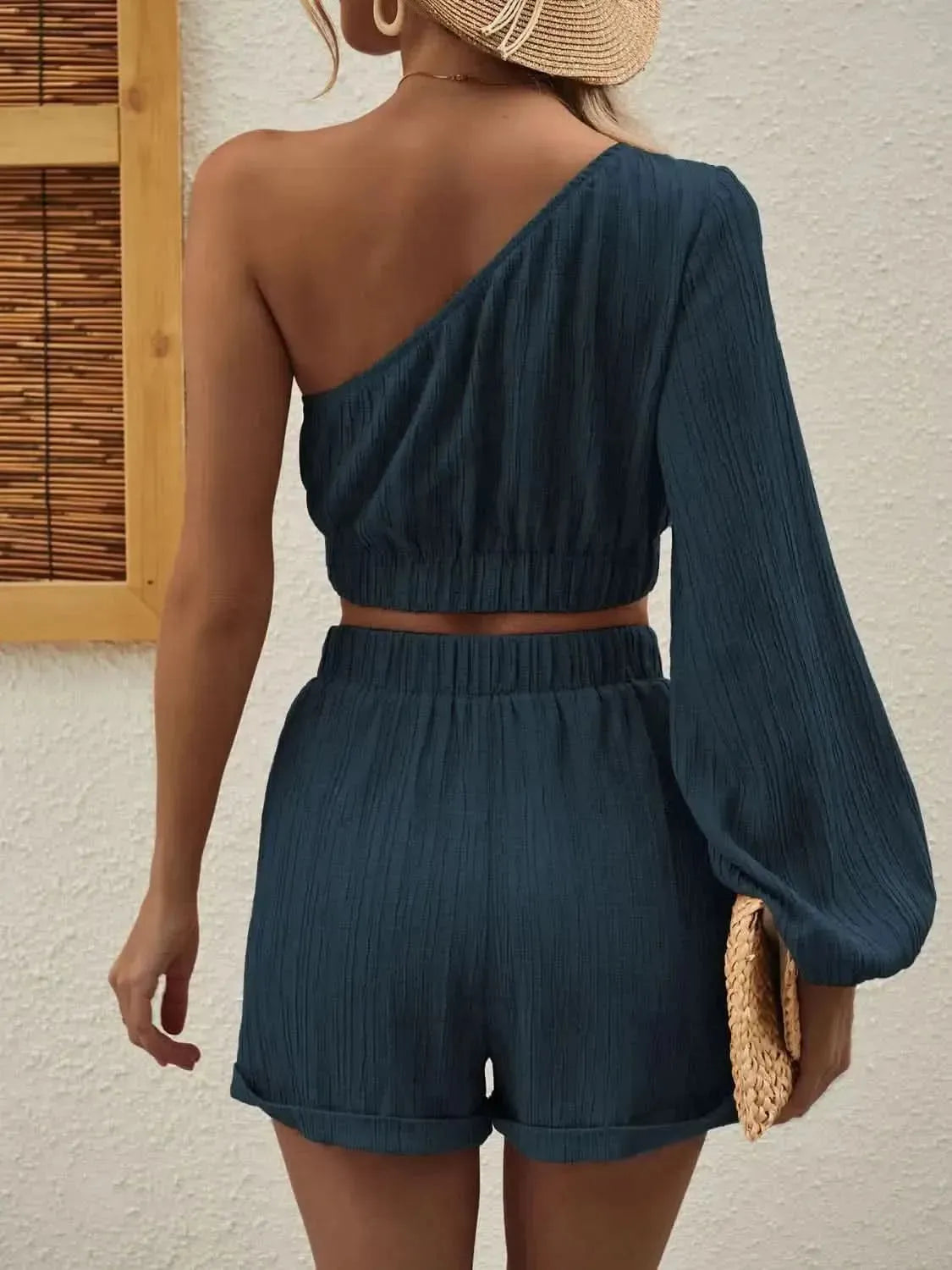 Honey One Shoulder Long Sleeve Top and Shorts Set - Bad Moms Club