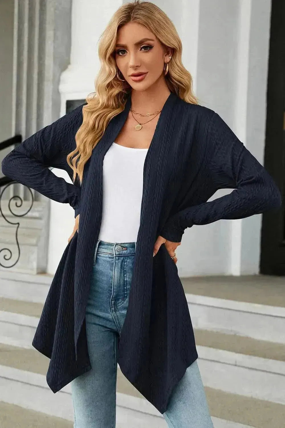 Open Front Long Sleeve Cardigan - Bad Moms Club