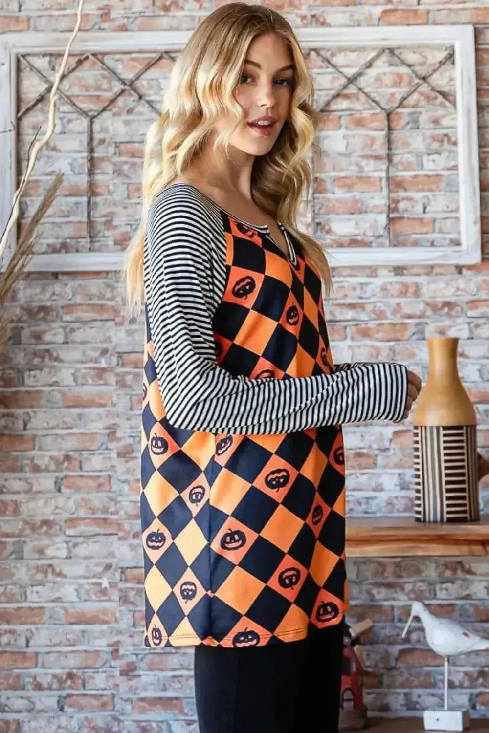 Heimish Full Size Checkered Contrast Striped Long Sleeve T-Shirt - Bad Moms Club
