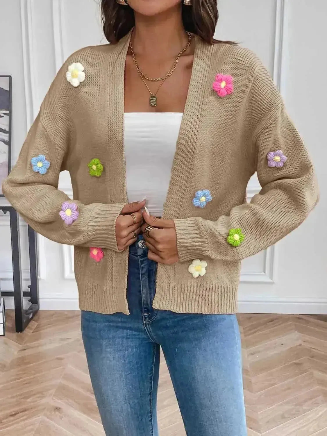 Floral Long Sleeve Open Front Cardigan - Bad Moms Club