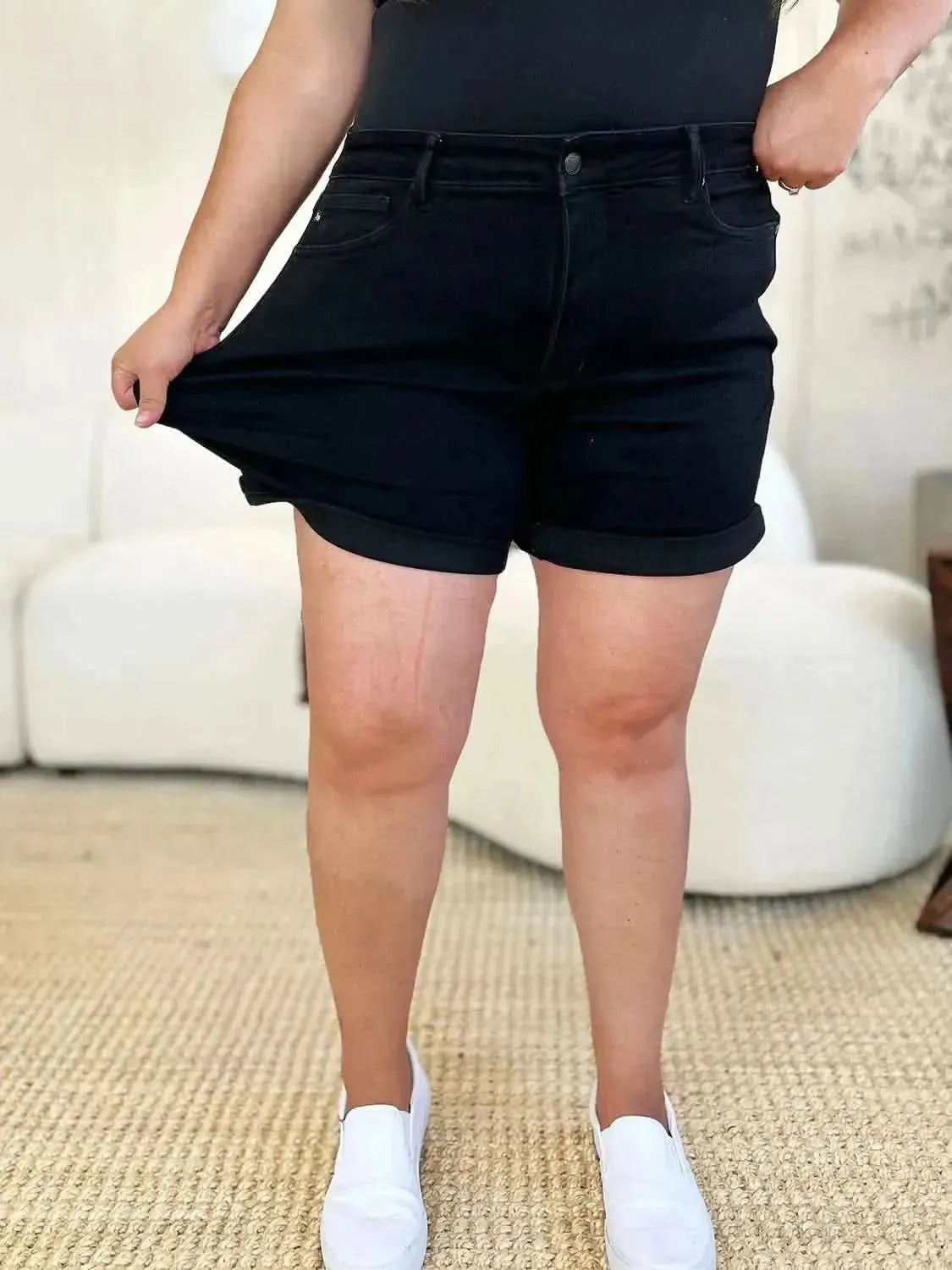 Judy Blue Full Size High Waist Tummy Control Cuffed Denim Shorts - Bad Moms Club