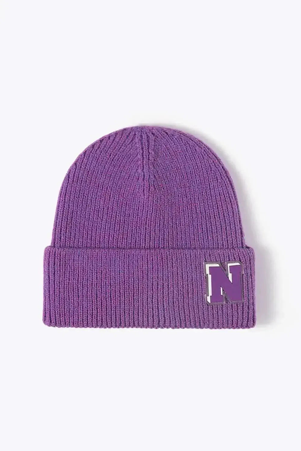 Letter N Patch Cuffed Knit Beanie - Bad Moms Club