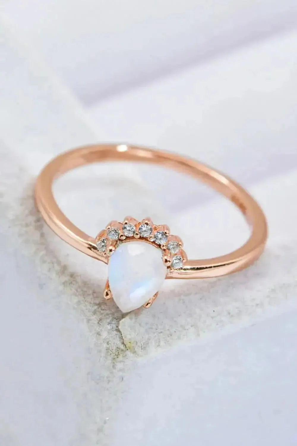 18K Rose Gold-Plated Pear Shape Natural Moonstone Ring - Bad Moms Club