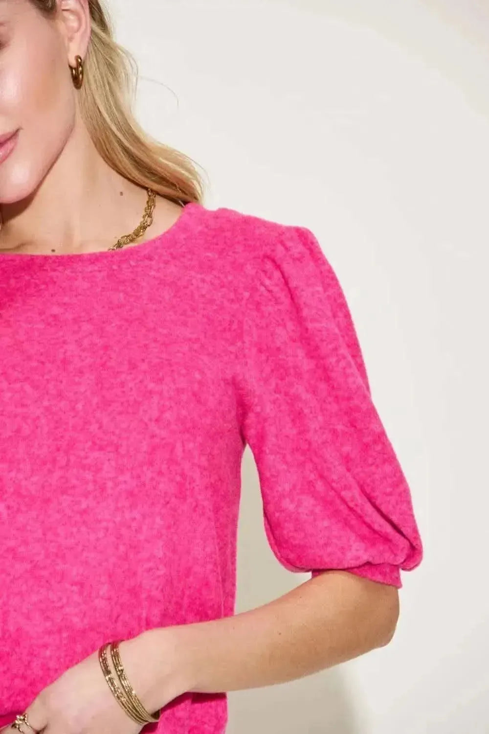 Zenana Round Neck Lantern Half Sleeve Sweater - Bad Moms Club