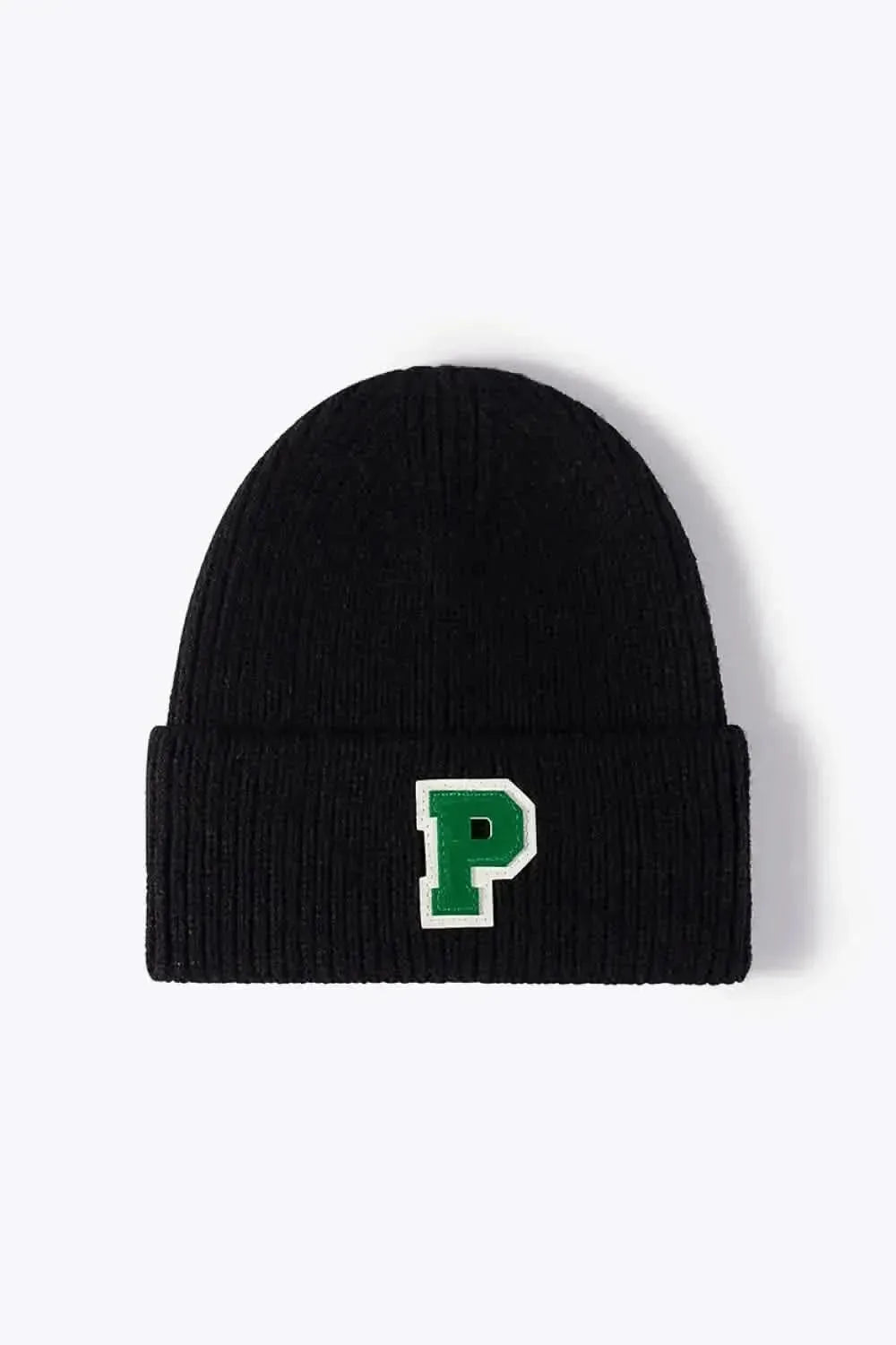 Letter Patch Cuffed Knit Beanie - Bad Moms Club