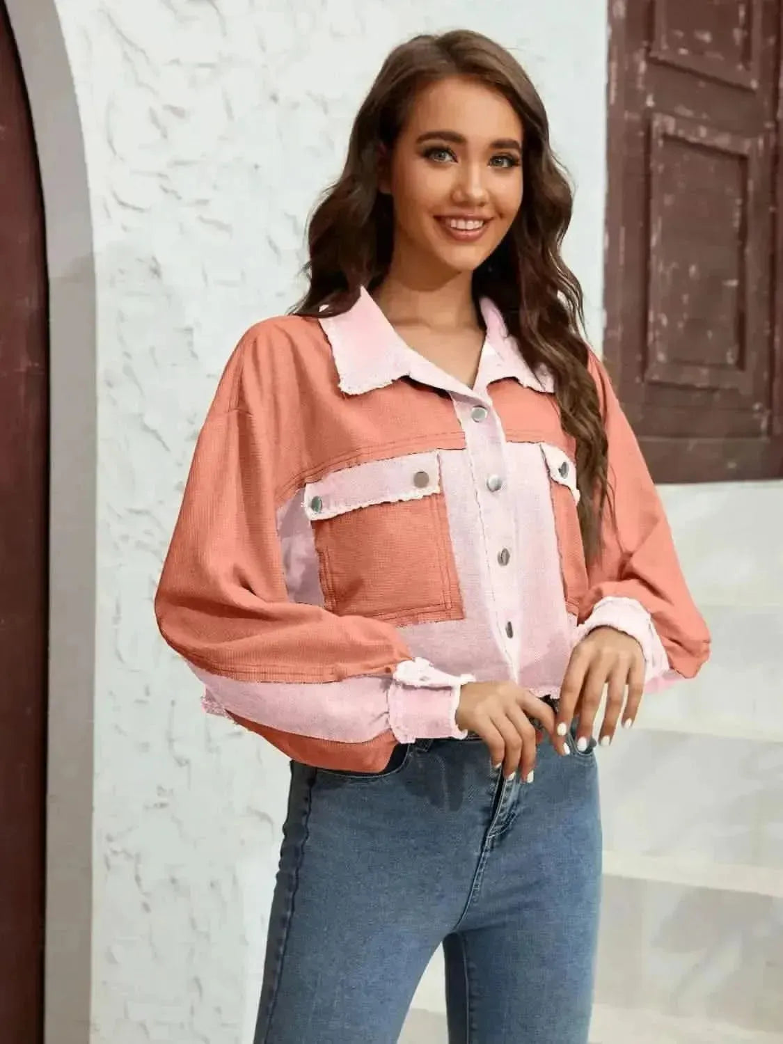 Color Block Crop Jacket with Pockets - Bad Moms Club