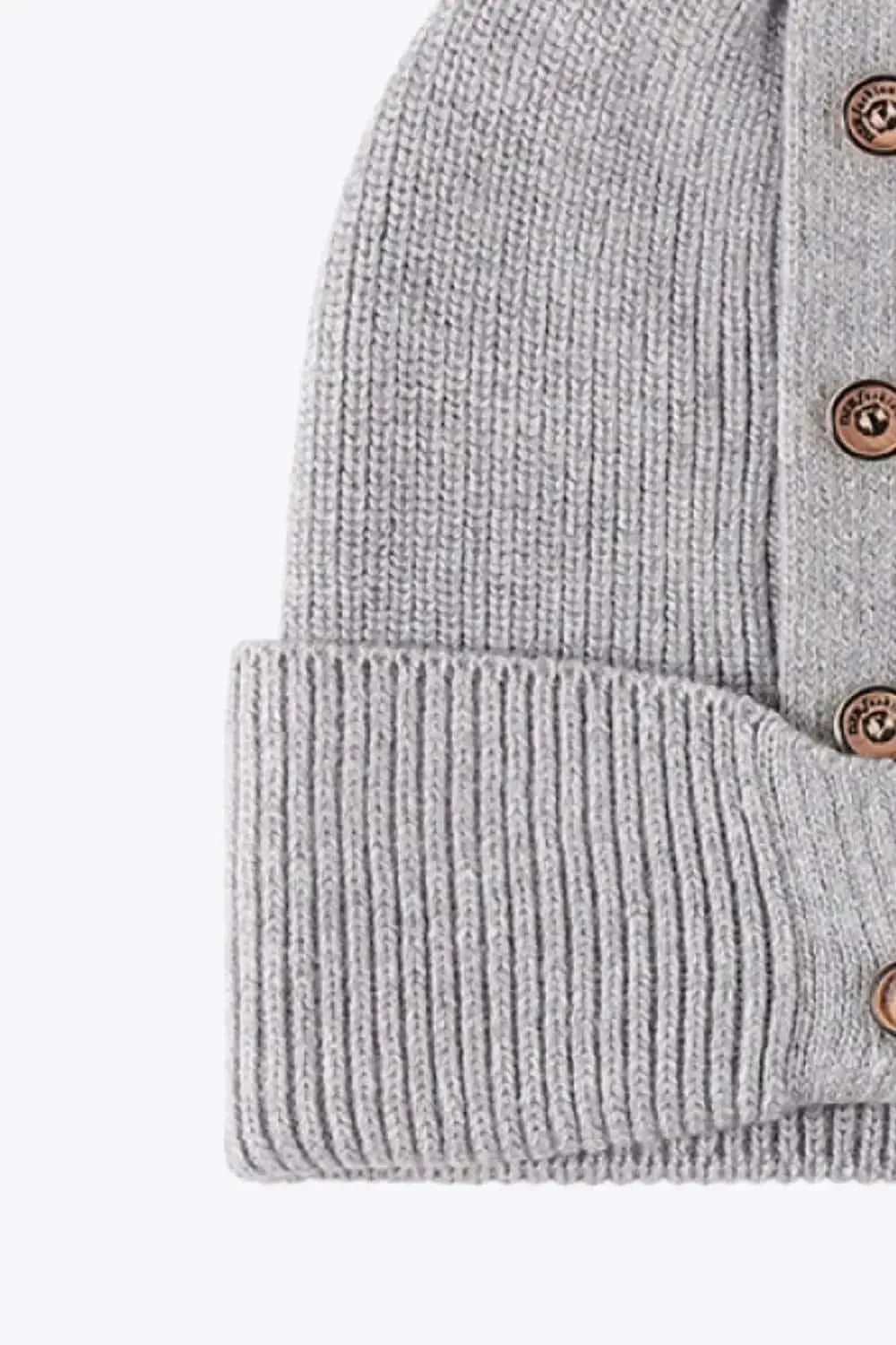 Button Detail Rib-Knit Cuff Beanie - Bad Moms Club