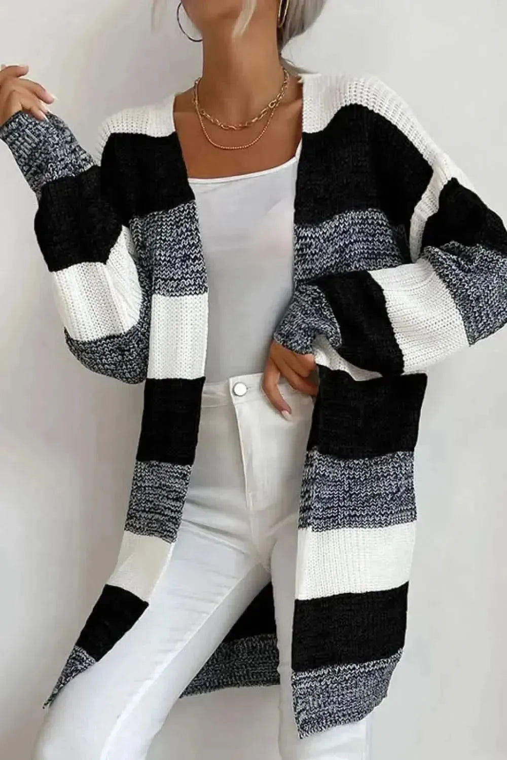 Striped Long Sleeve Duster Cardigan - Bad Moms Club