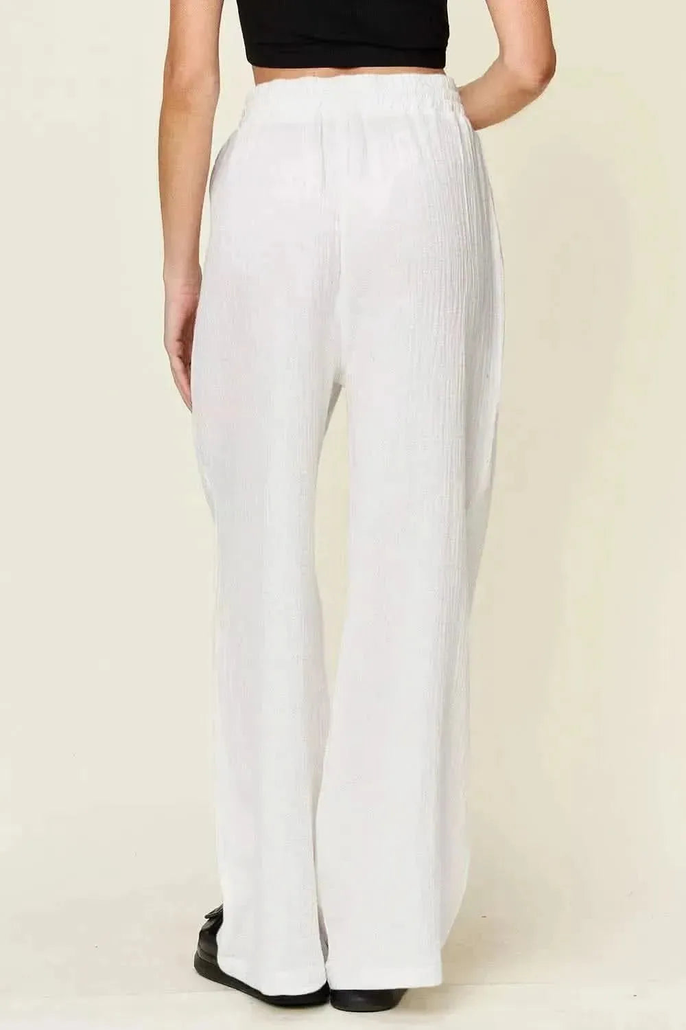 Double Take Full Size Texture Drawstring Wide Leg Pants - Bad Moms Club
