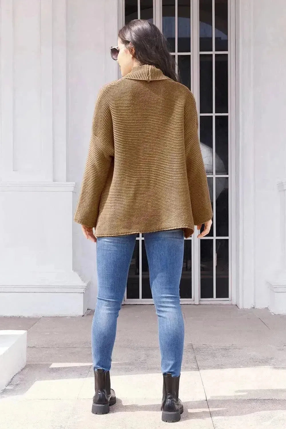 Tied Open Front Long Sleeve Cardigan - Bad Moms Club