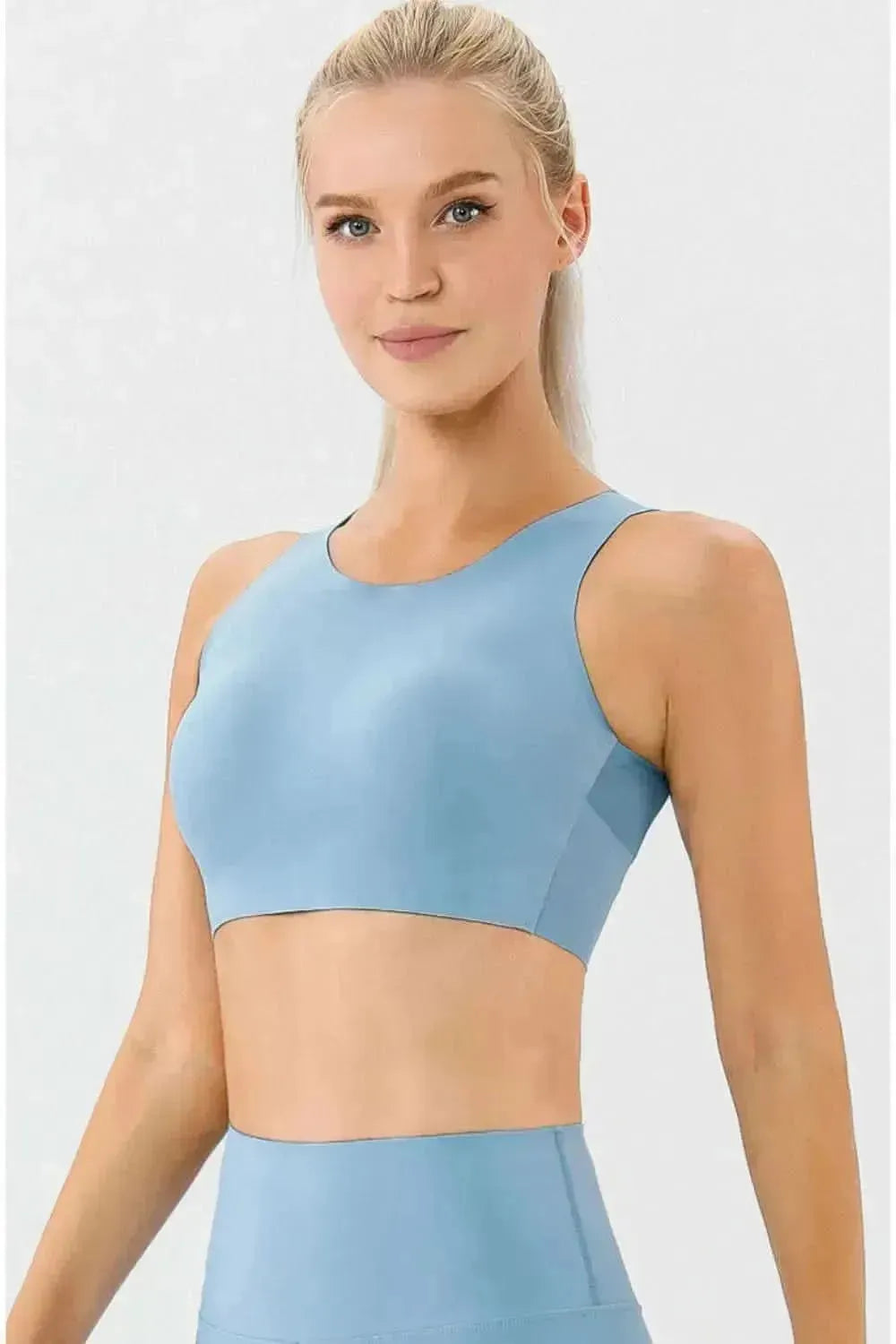 Round Neck Wide Strap Active Bra - Bad Moms Club