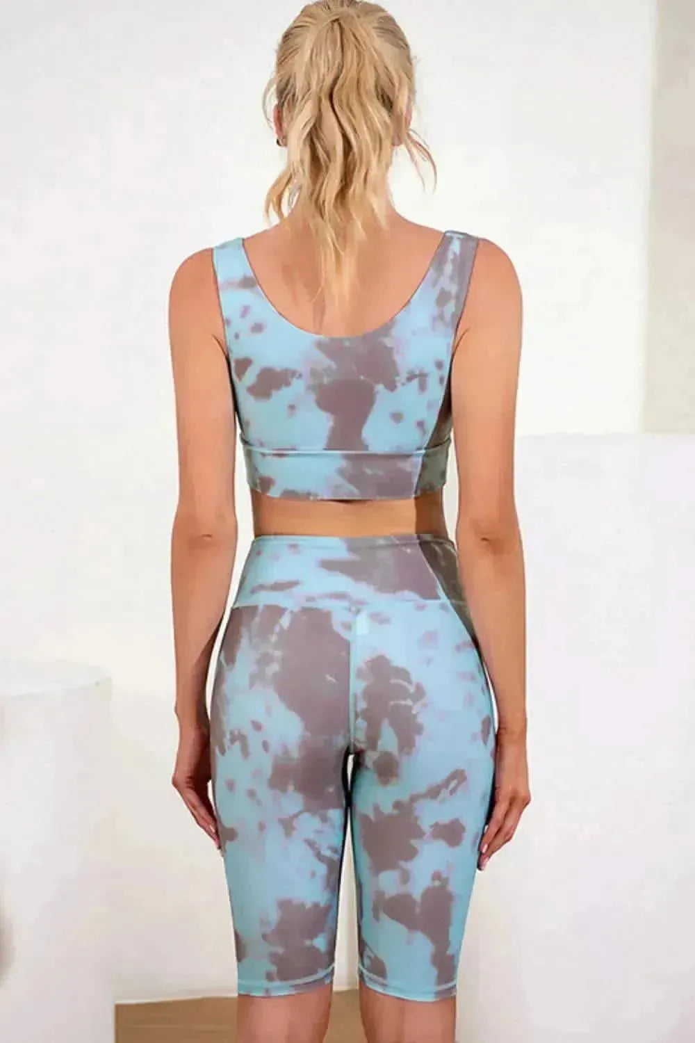 Tie-Dye V-Neck Sports Bra and Biker Shorts Set - Bad Moms Club