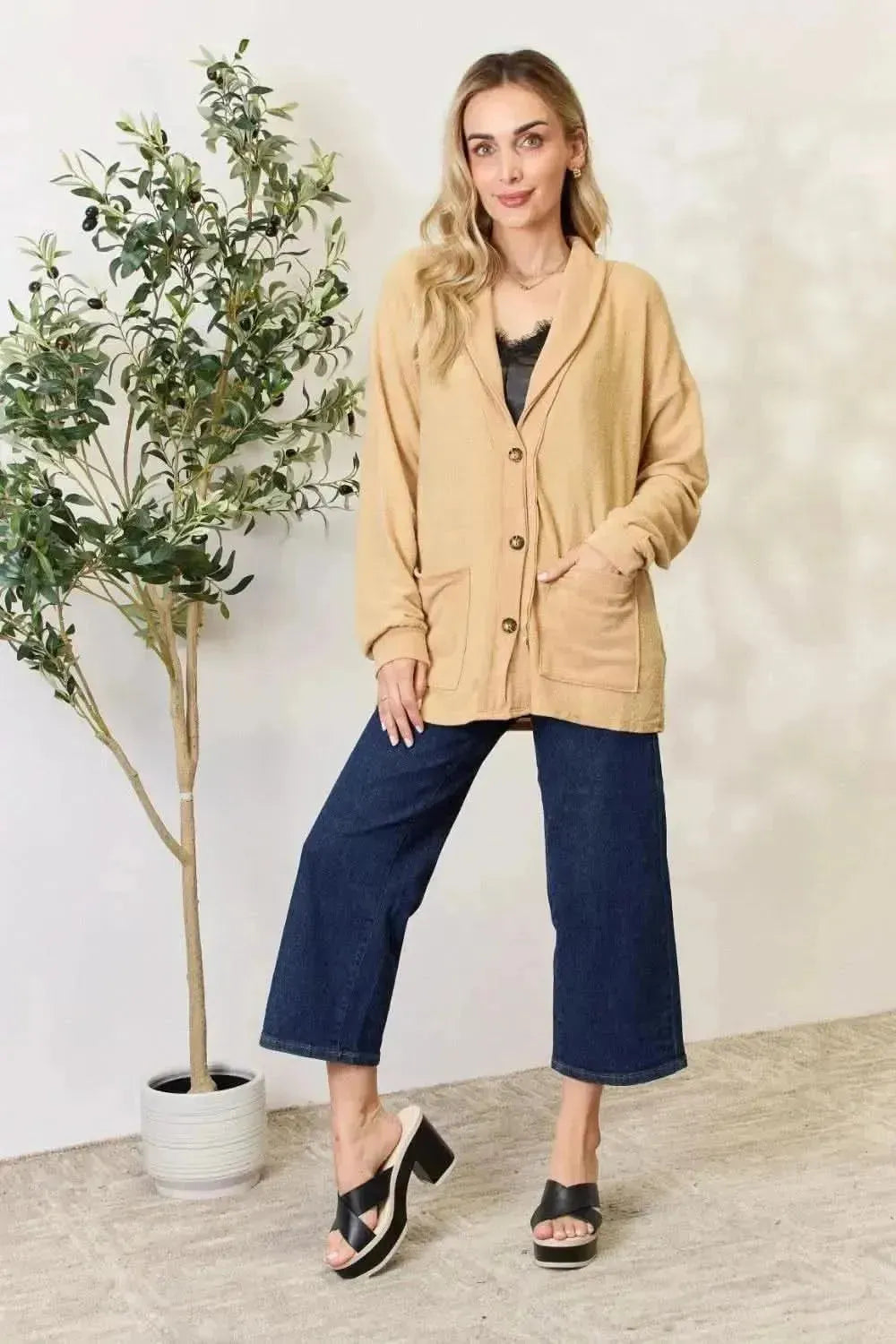 Heimish Full Size Button Up Long Sleeve Cardigan - Bad Moms Club