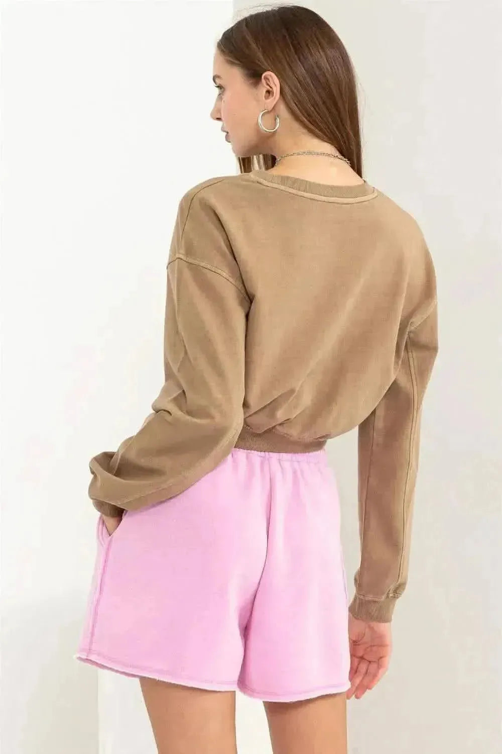HYFVE Round Neck Long Sleeve Cropped Sweatshirt - Bad Moms Club