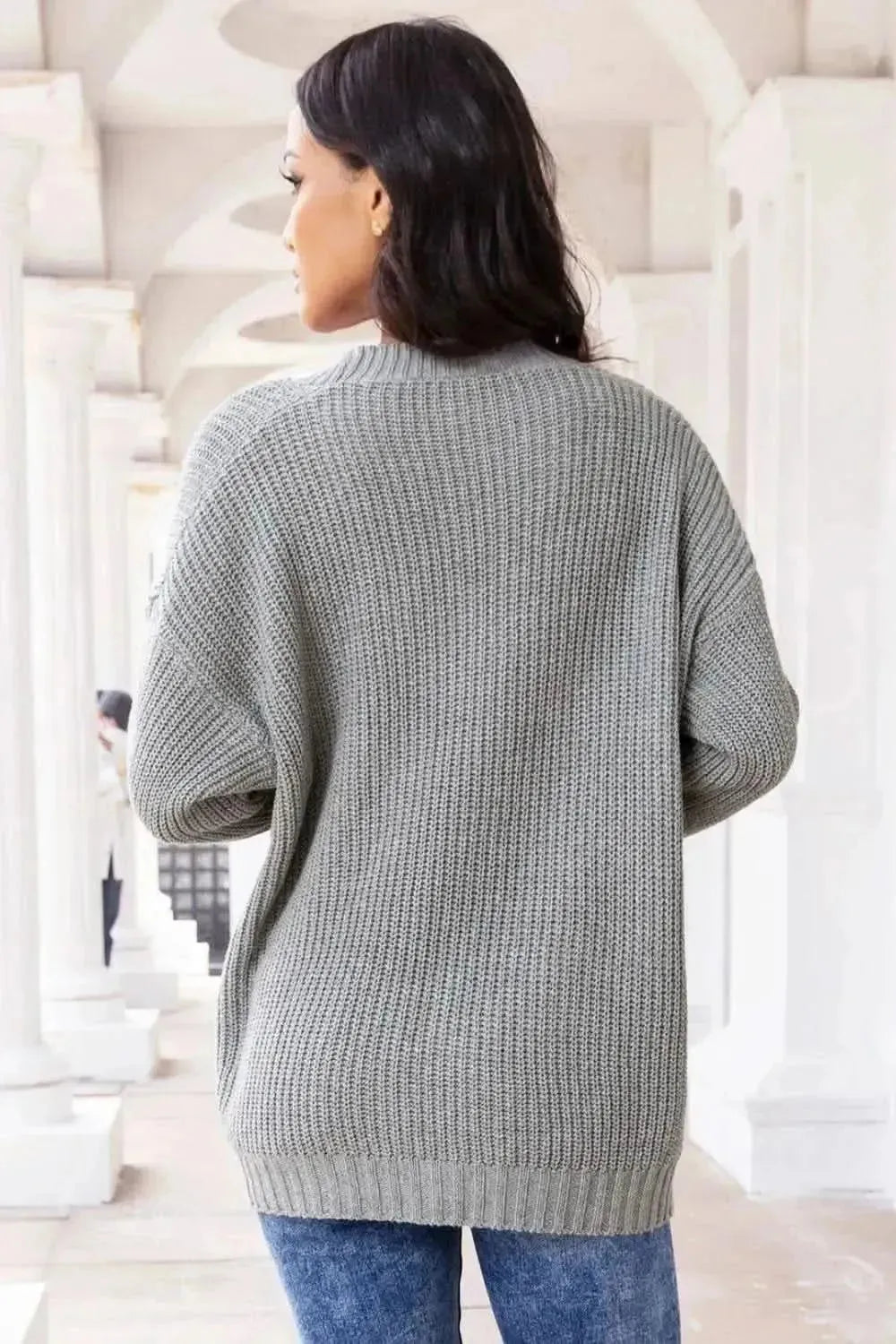 Button Up Long Sleeve Cardigan with Pockets - Bad Moms Club