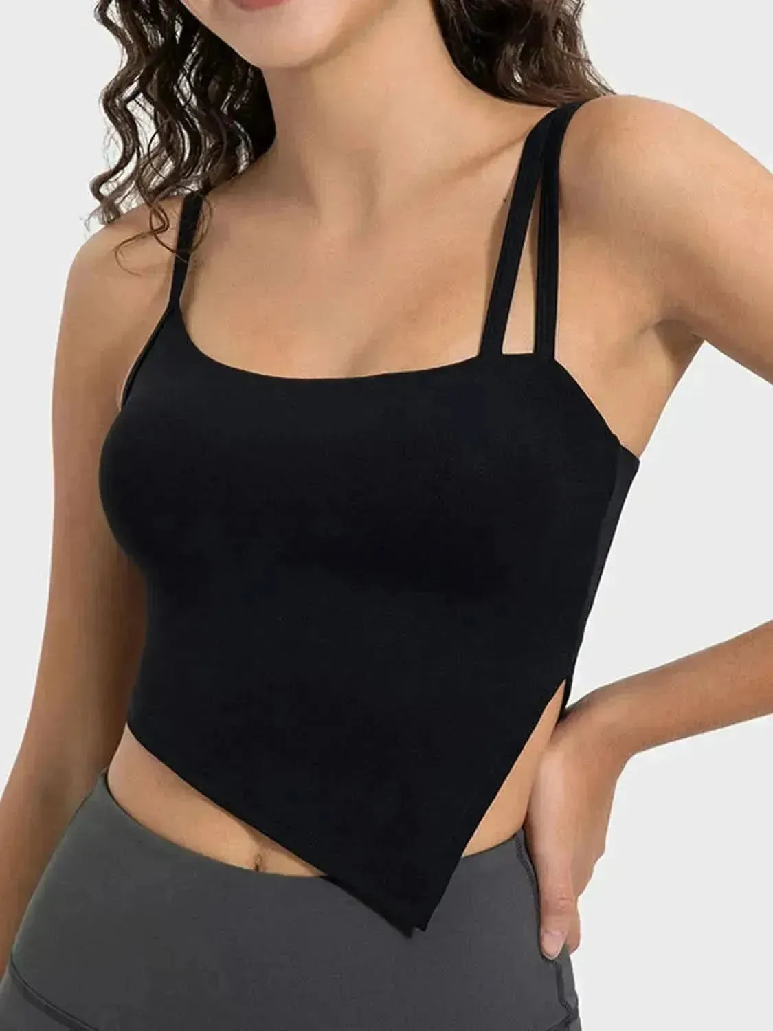 Slit Asymmetrical Neck Active Cami - Bad Moms Club