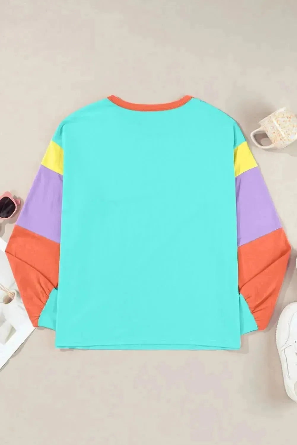 Color Block Round Neck Long Sleeve Top - Bad Moms Club