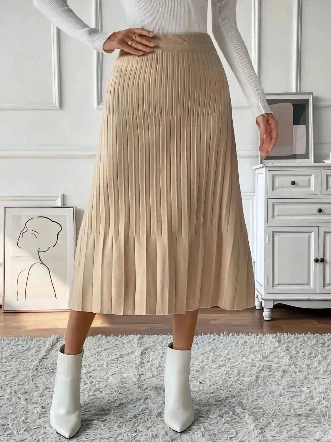 Perfee Pleated Midi Sweater Skirt - Bad Moms Club