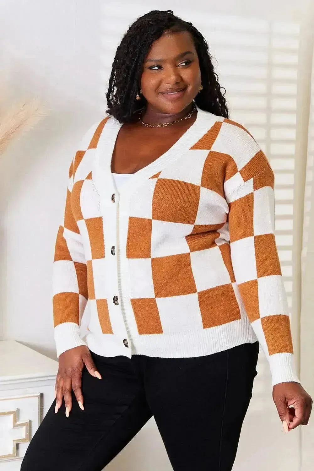 Double Take Button-Up V-Neck Dropped Shoulder Cardigan - Bad Moms Club